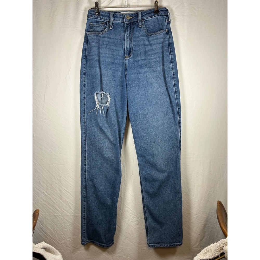 Hollister Curvy Ultra High-Rise Vintage Straight Jeans Blue Distressed W25 L29